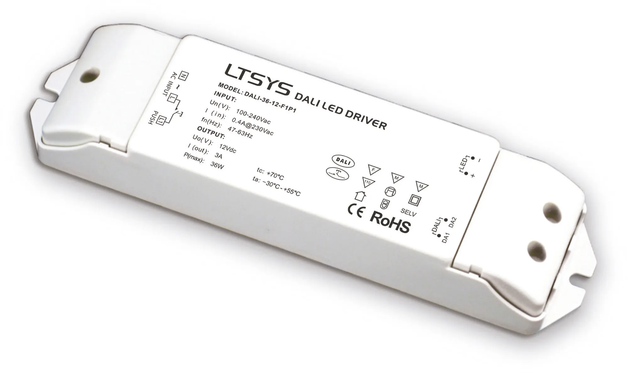 DALI-36-12-F1P1  DALI Push Dim PWM 36W Voltage Dimmable Driver 12V